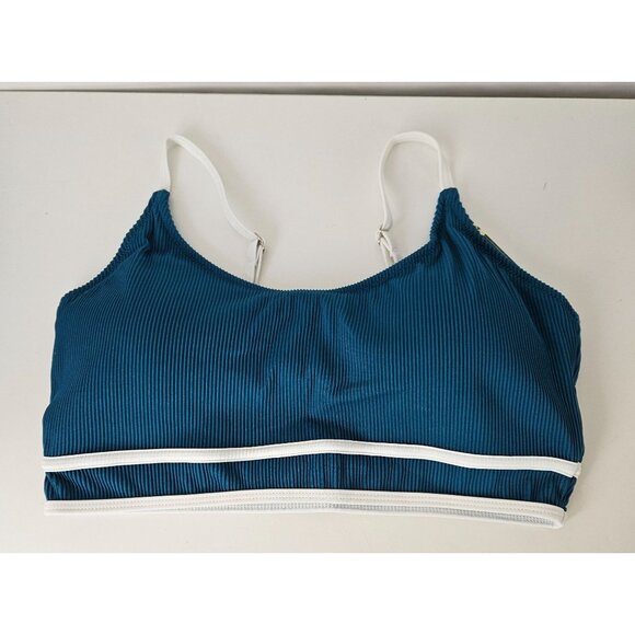 Womens Large High Waisted Bikini Set Adj Straps Ribbed Texture Green White - Picture 7 of 12